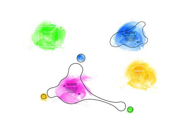 Vektor-Zitatrahmen-Set, bunte Aquarellflecken auf dem Hintergrund, isoliert auf weißen Designelementen Kollektion. — Stockvektor