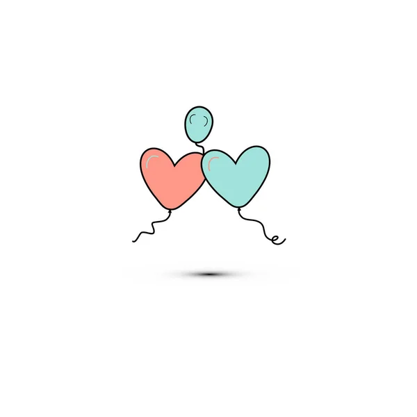 Ícone de estilo plano simples de belos três balões na forma de corações para a festa do amor no Dia dos Namorados ou 8 de março. Ilustração . — Vetor de Stock