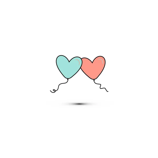 Eenvoudige platte stijl icoon van mooie twee ballonnen in de vorm van harten voor het feest van de liefde op Valentijnsdag of 8 maart. illustratie. — Stockvector