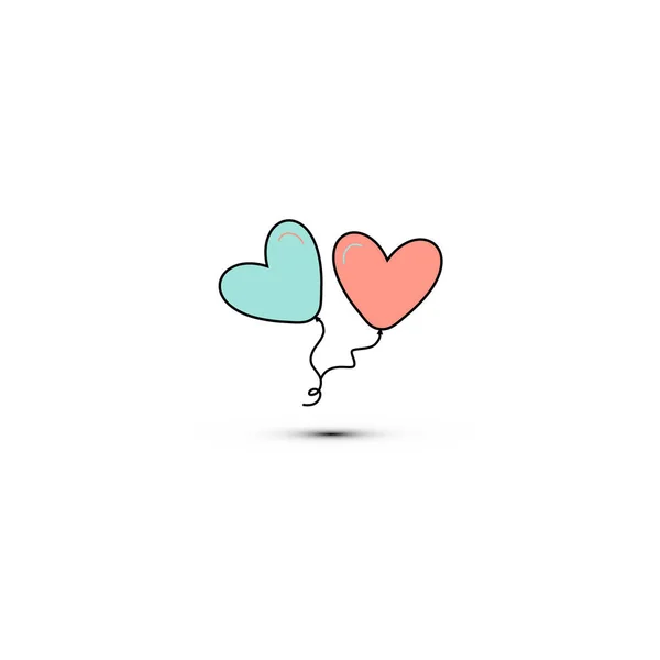 Ícone de estilo plano simples de belos dois balões na forma de corações para a festa do amor no Dia dos Namorados ou 8 de março. Ilustração . — Vetor de Stock