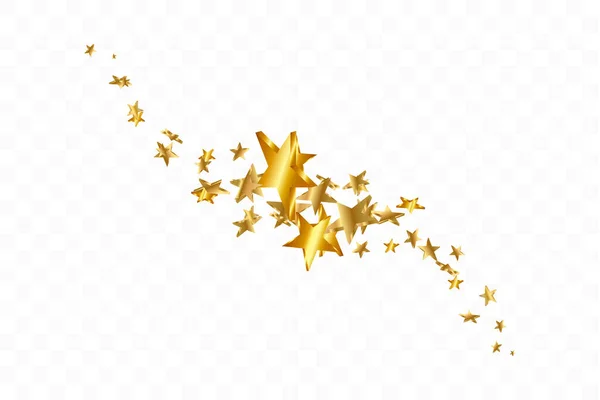 3D星の落下。透明背景にゴールドイエロー星空。ベクトル・コンフェッティ・スター。ゴールデンスターライトカード。Confetti秋の混沌とした装飾. — ストックベクタ