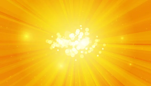 Gelbe Sonnenstrahlen im Hintergrund. Funkelnde magische Staubpartikel. Vektorillustration. — Stockvektor