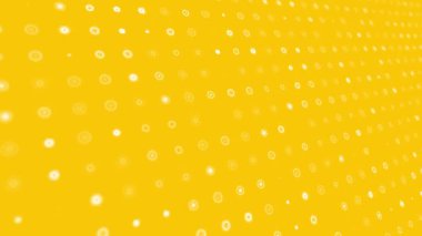 Sarı zemin üzerinde titreşen beyaz daireleri olan dinamik animasyon arka planı perspektif hareketiyle boyut değiştirir. Döngülü animasyon. Gerçekçi canlandırma döngüsü.