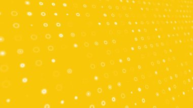 Sarı zemin üzerinde titreşen beyaz daireleri olan dinamik animasyon arka planı perspektif hareketiyle boyut değiştirir. Döngülü animasyon. Gerçekçi canlandırma döngüsü.