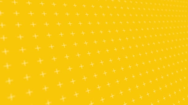 Dynamic animated background with pulsating white circles and crosses on yellow background are changed size with perspective motion. Looping realistic animation. — Stock Video