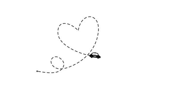 Uma linha tracejada desenho de táxi de passageiros e etiqueta de sinal de coração — Fotografia de Stock