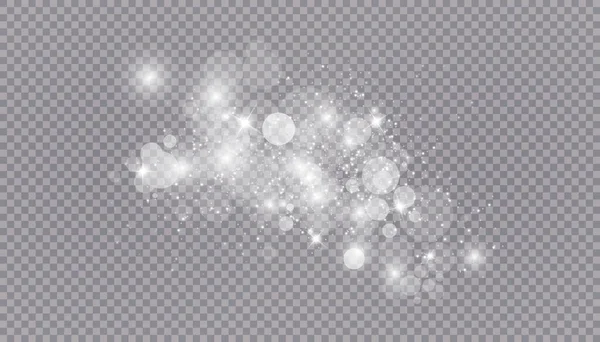 Efeito de luz brilhante com muitas partículas de brilho isoladas em fundo transparente. Nuvem estrelada de vetor com poeira. Decoração de Natal mágico — Vetor de Stock