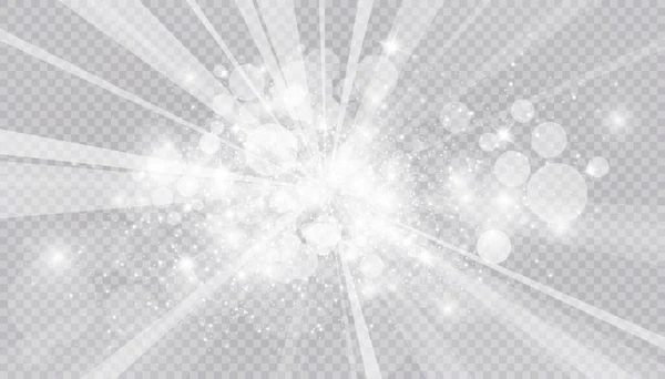 Şeffaf arkaplanda izole edilmiş pek çok sim parçacığı ile parlayan ışık efekti. Tozla kaplı vektör yıldızlı bulut. Sihirli Noel süslemesi — Stok Vektör