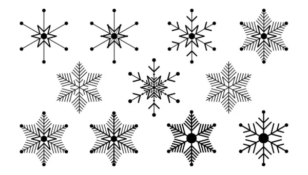 Vector großer Satz schwarzer Schneeflocken-Designelemente auf weißem Hintergrund. Unterschiedliche Designs. — Stockvektor