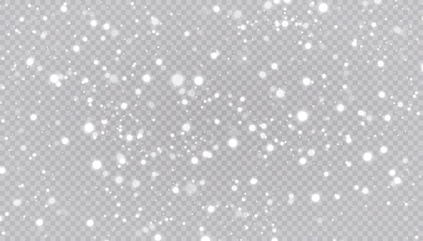 La neige blanche vole sur un fond transparent. Des flocons de neige de Noël. Illustration du fond du blizzard hivernal. — Image vectorielle