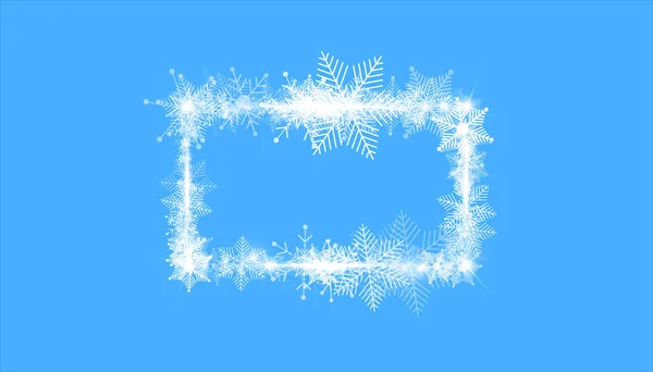 长方形的冬季雪架与蓝色背景的星星、火花和雪花交界处。圣诞横幅、新年贺卡、明信片或邀请函图解 — 图库矢量图片#