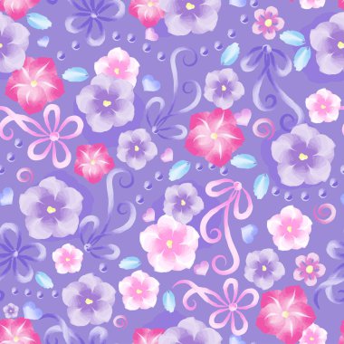 Suluboya çiçek trendy deseni. Yaz menekşe ve pembe kurdele çiçek. Şablon tebrik kartı için davet afiş bahar çiçekleri ile düğün,.