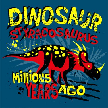 Popüler modern tarzı tişörtler, kağıt, Tekstil ve kumaş için dino Styranosaurus ile yazdırın. Çocuklar için dinozor ile arka plan.