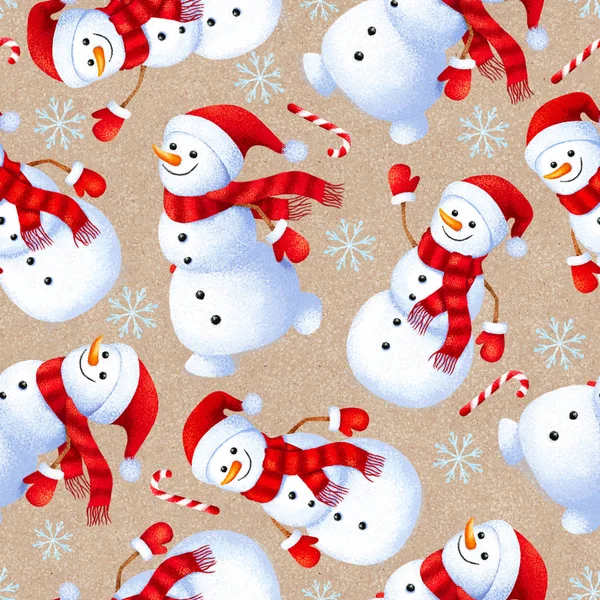 Cute, komik kardan adam ile sorunsuz kış desen. Hediye kağıt için arka plan