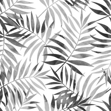Tropikal palmiye ile Seamless modeli beyaz zemin üzerine bırakır. Şık illüstrasyon