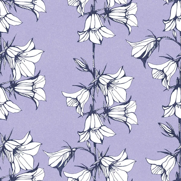 Padrão Flor Sem Costura Fundo Papel Lilás Ilustração Tinta Desenhada — Fotografia de Stock