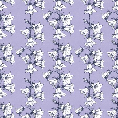 Lila Kağıt arka plan üzerinde sorunsuz çiçek deseni. Elle çizilmiş mürekkep illüstrasyon. Duvar kağıdı veya kumaş tasarım. Şık illüstrasyon