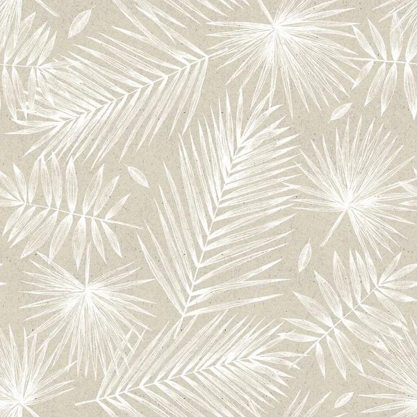 Vintage illüstrasyon. Palm ile Seamless modeli bırakır. Basit karakalem. El ile grafik. Ambalaj, posta, Tekstil ve kumaş için tasarım. Tropikal yaprak desen