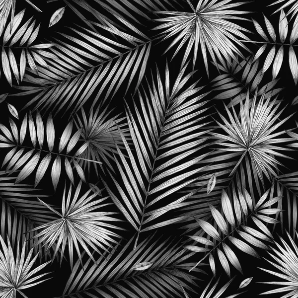 Vintage illüstrasyon. Palm ile Seamless modeli bırakır. Basit karakalem. El ile grafik. Ambalaj, posta ya da tekstil ve kumaş için tasarım. Tropikal desen. Palm, yaprakları