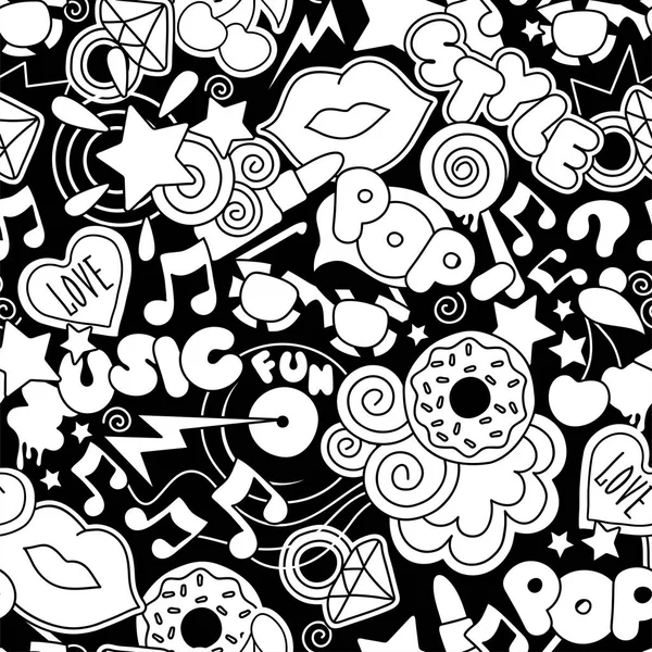 Patrón Vectorial Sin Costura Blanco Negro Dibujo Ilustración Moda Estilo — Vector de stock