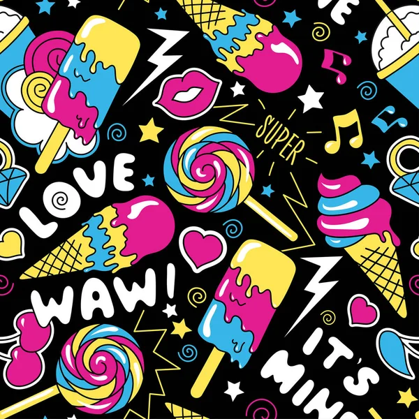 Mavi bir backgr üzerinde renkli moda pop sanat sorunsuz vektör şekli