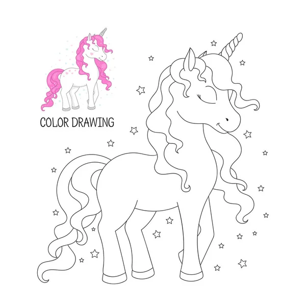 - Sanat. Güzel tek boynuzlu at çizimi. Çocuklar için tasarım. Çocuklar için boyama kitabı.