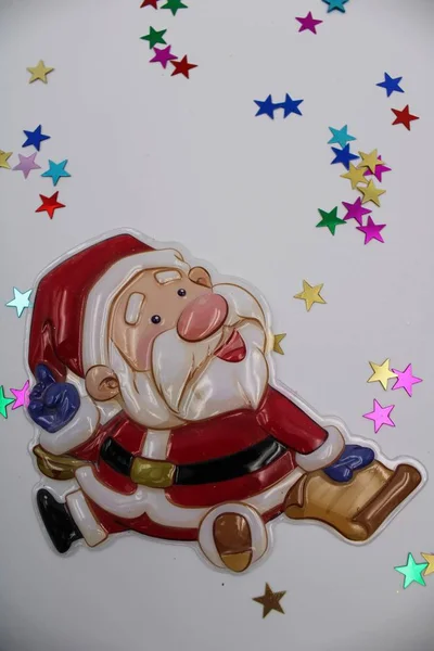 Illustration Santa Claus White Background Bright Colorful Stars — Stock Photo, Image
