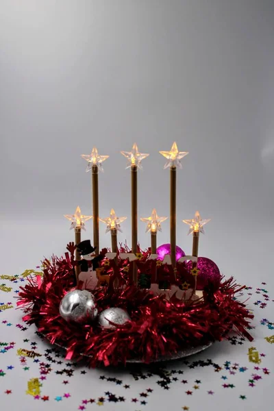 Centerpiece Christmas Ornaments Star Lights — Stock Photo, Image