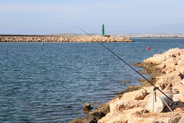 Taş Iskele Giriş Turistik Liman Olta Ile — Stok fotoğraf