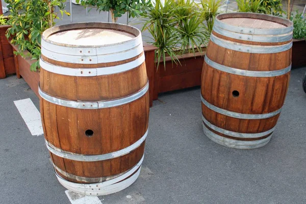 Walnut barrels with iron fences for decoration