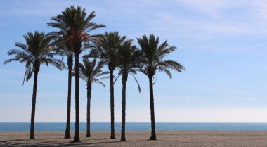 Sahilde gazebo ve dağ Almeria eyaletinin arka planda ahşap yolu