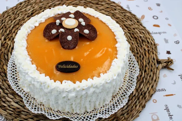 Cake with cream yolk and chocolate chips