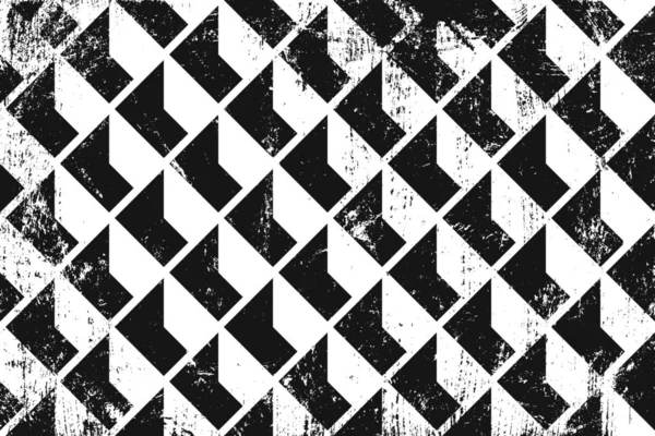 Grunge Abstract Isometric Pattern Horizontal Black White Backdrop — Stock Vector