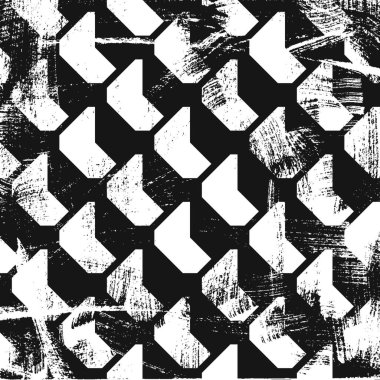 Grunge soyut izometrik desen. Kare siyah beyaz arkaplan.