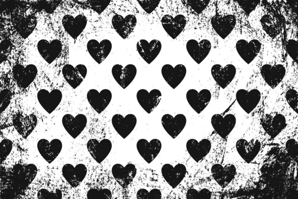 Grunge Pattern Icons Hearts Horizontal Black White Backdrop — Stock Vector