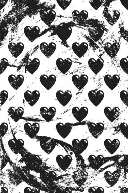 Kabarcık kalpli Grunge deseni. Dikey siyah ve beyaz arkaplan.