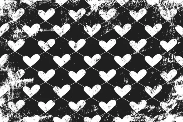 Lgili Kalplerin Simgeleriyle Grunge Deseni Yatay Siyah Beyaz Arkaplan — Stok Vektör