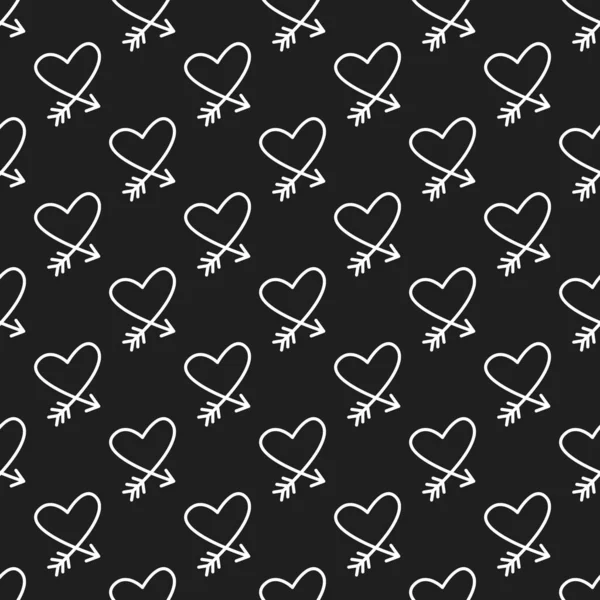 Seamless Pattern Line Art Icons Cupid Hearts Good Valentines Day — Stock Vector