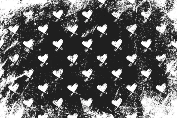 Patrón Grunge Con Iconos Corazones Cupido Fondo Horizontal Blanco Negro — Archivo Imágenes Vectoriales