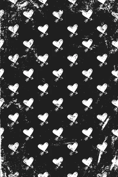 Patrón Grunge Con Iconos Corazones Cupido Fondo Vertical Blanco Negro — Archivo Imágenes Vectoriales