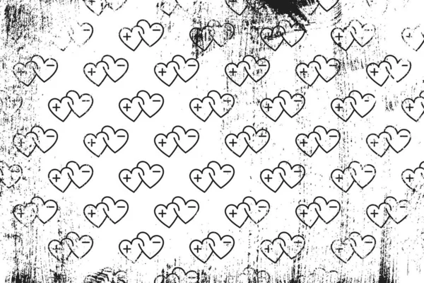 Grunge Pattern Icons Double Magnet Hearts Horizontal Black White Backdrop — Stock Vector