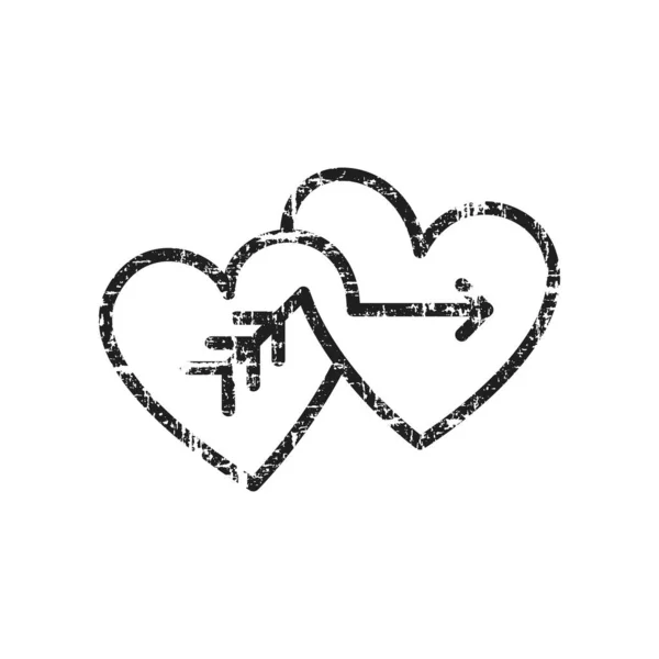 Grunge Line Icono Arte Doble Corazón Cupido — Vector de stock
