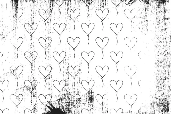 Grunge Pattern Line Art Icons Balloon Hearts Horizontal Black White — Stock Vector