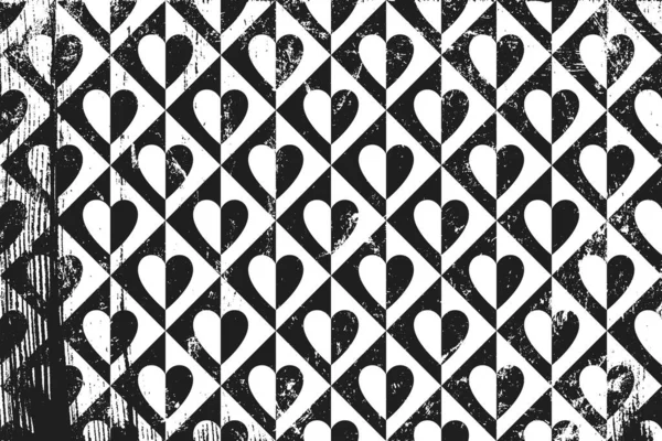 Kalplerin sirk simgeleriyle Grunge deseni. Yatay siyah beyaz arkaplan.