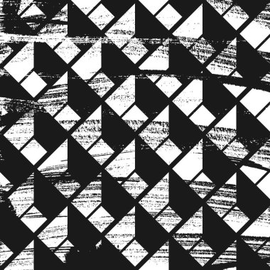 Grunge soyut izometrik desen. Kare siyah beyaz arkaplan.