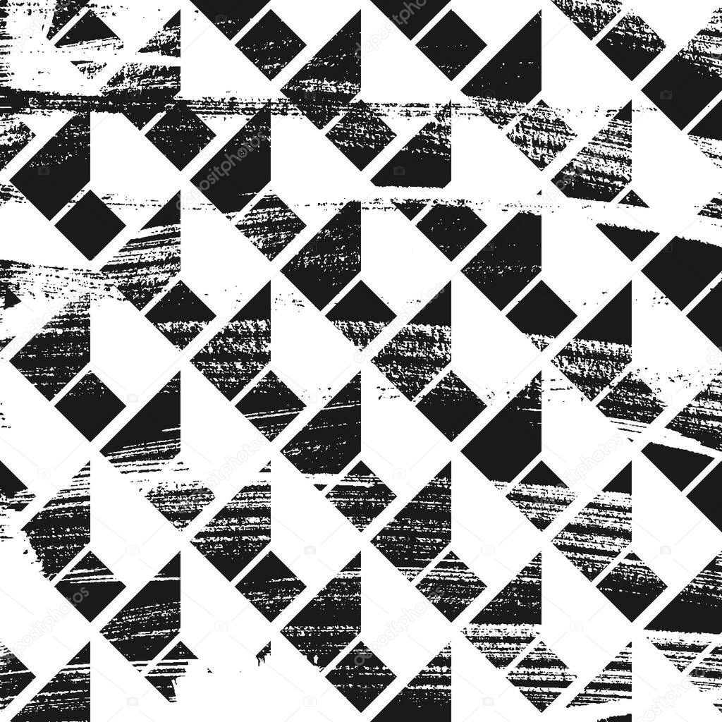 Grunge abstract isometric pattern. Square black and white backdrop.