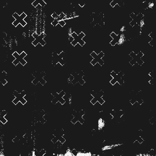 斜めのクロスの要素とテクスチャ抽象的なパターン 正方形の黒と白の背景 — ストックベクタ
