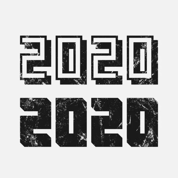 Typografia Projektowa 2020 Zestaw Dwóch Teksturowanych Logo Monochromatycznych — Wektor stockowy