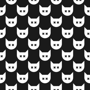 Kedilerle kusursuz grafikler. Siyah ve beyaz kare arkaplan.