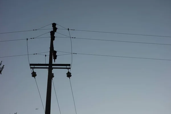 Elektrik direği ve mavi gökyüzü kabloları